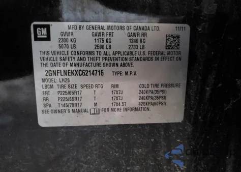 2012 Chevrolet Equinox Lt z USA, uszkodzony, nr VIN 2GNFLNEKXC6214716